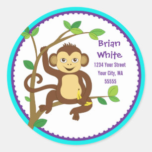 Schattige Little Monkey adreslabel Ronde Sticker