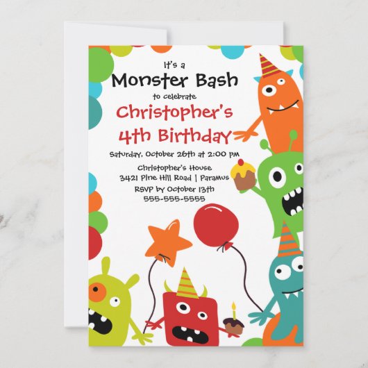 SCHATTIGE Little Monster Bash verjaardagsfeestje Kaart (Voorkant)