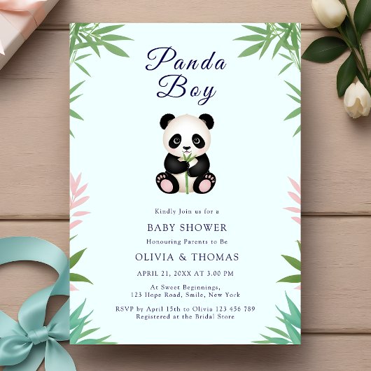 Schattige Little Panda Boy Baby shower Kaart