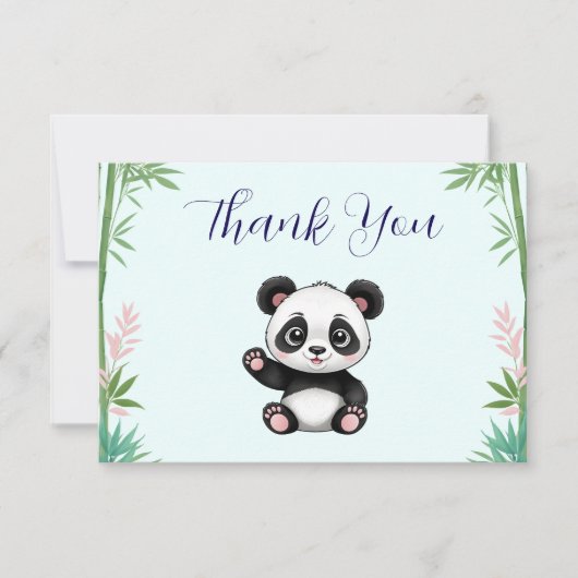 Schattige Little Panda Greenery Baby shower Bedankkaart (Voorkant)
