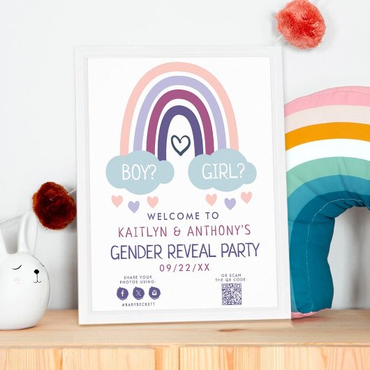 Schattige Little Rainbow Gender Reveal Party Welko Poster