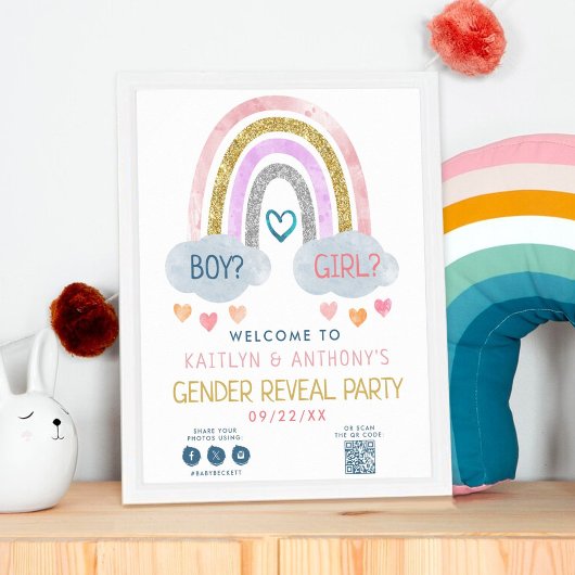Schattige Little Rainbow Gender Reveal Party Welko Poster