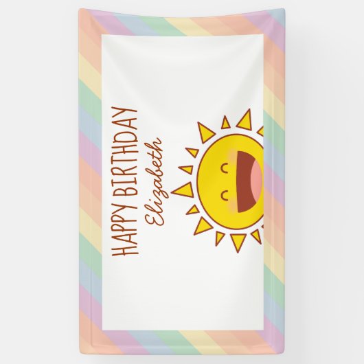 Schattige Little Rainbow Sunshine Happy Birthday P Spandoek (Verticaal)