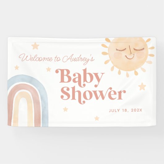 Schattige Little Sun & Rainbow Baby shower Welkom Spandoek (Horizontaal)