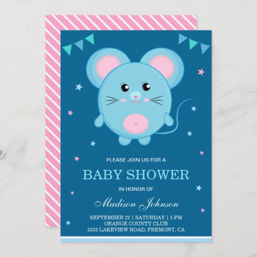 Schattige Little Sweet Mouse-Baby shower Kaart (Voorkant / Achterkant)