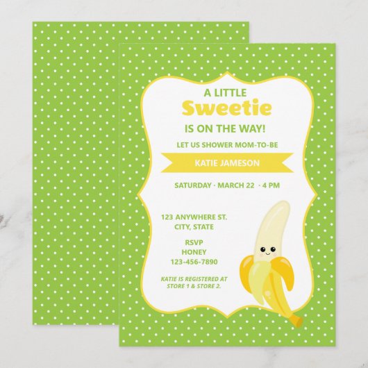 Schattige Little Sweetie Banana Baby shower Kaart (Voorkant / Achterkant)