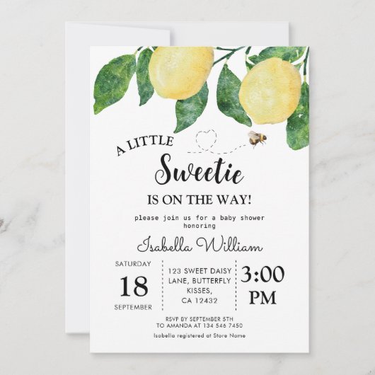 Schattige Little Sweetie Lemon Baby shower Kaart (Voorkant)