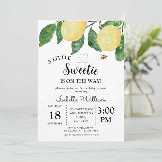 Schattige Little Sweetie Lemon Baby shower Kaart (Staand voorkant)