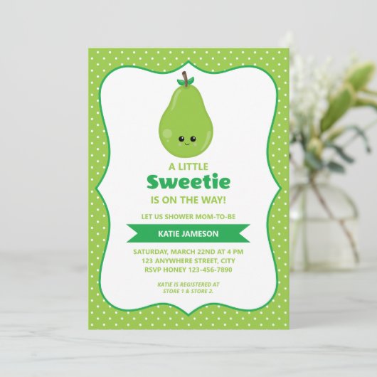 Schattige Little Sweetie Pear Baby shower Kaart (Staand voorkant)