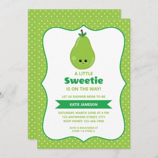 Schattige Little Sweetie Pear Baby shower Kaart (Voorkant / Achterkant)