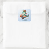 Schattige Little Trex Dinosaurus Vliegtuig Vierkante Sticker (Tas)