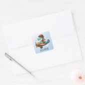 Schattige Little Trex Dinosaurus Vliegtuig Vierkante Sticker (Envelop)