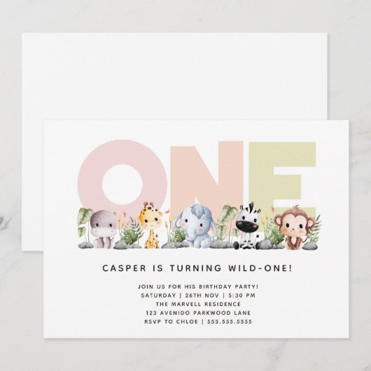Schattige Little Wild One Safari 1e verjaardag Kaart (Voorkant / Achterkant)
