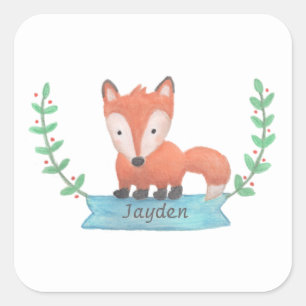 Schattige Little Woodland Fox gepersonaliseerde Ki Vierkante Sticker