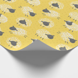 Schattige Little Woolly Sheep wit bruin op geel Cadeaupapier