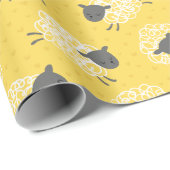 Schattige Little Woolly Sheep wit bruin op geel Cadeaupapier (Rol Hoek)