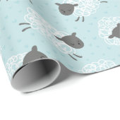 Schattige Little Wooly Sheep wit bruin op lichtbla Cadeaupapier (Rol Hoek)