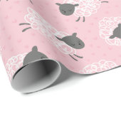Schattige Little Wooly Sheep wit bruin op roze Cadeaupapier (Rol Hoek)