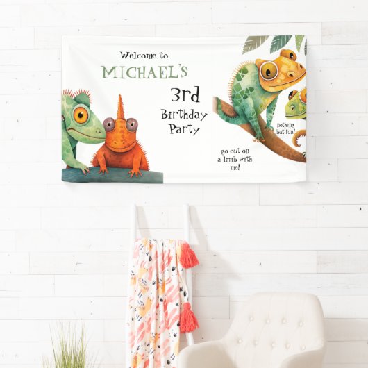 Schattige Lizard Boy Verjaardagsfeestje Welkom Spandoek (Insitu)