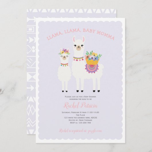 Schattige, Llama baby shower Kaart (Voorkant / Achterkant)