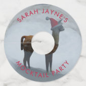 Schattige Llama Christmas Mocktail Party Wijnglas Wijnglaslabel (Voorkant)