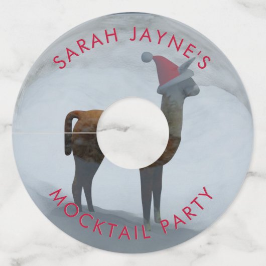 Schattige Llama Christmas Mocktail Party Wijnglas Wijnglaslabel (Voorkant)