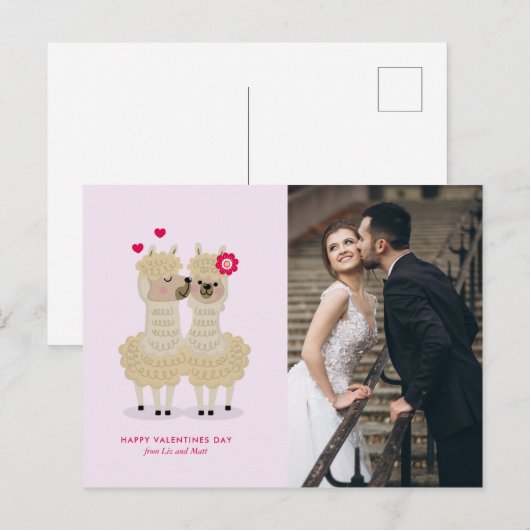 Schattige Llama Custom Photo Valentijnsdag Briefkaart (Voorkant / Achterkant)