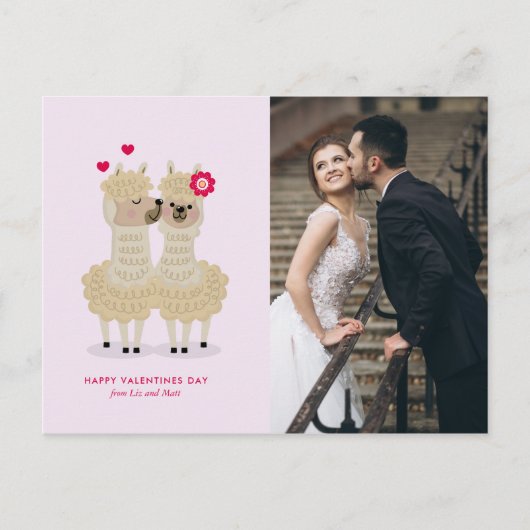 Schattige Llama Custom Photo Valentijnsdag Briefkaart (Voorkant)