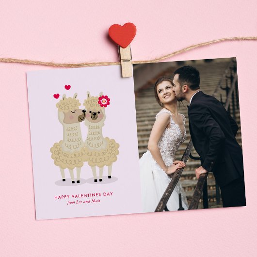 Schattige Llama Custom Photo Valentijnsdag Kaart