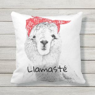 Schattige Llama die een Rode Bandana heeft Buitenkussen