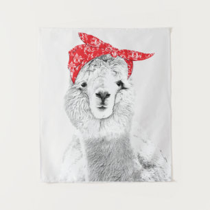 Schattige Llama die een Rode Bandana heeft Wandkleed