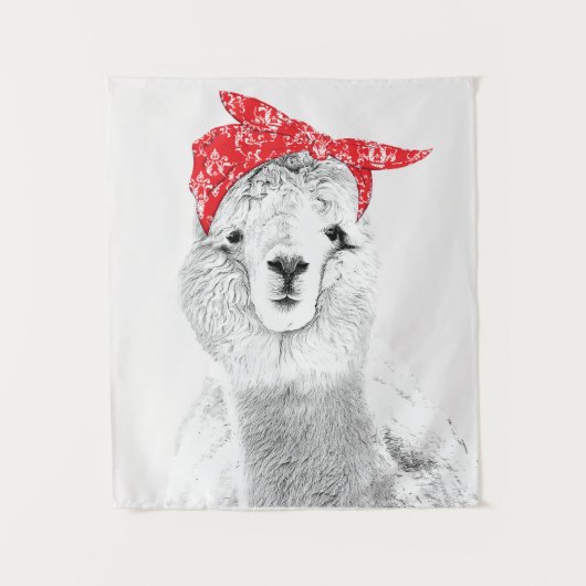Schattige Llama die een Rode Bandana heeft Wandkleed (Voorkant)