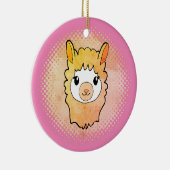 Schattige Llama Gezicht  Stijl Drawing Pink Keramisch Ornament (Rechts)