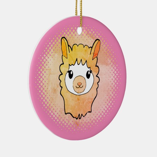 Schattige Llama Gezicht  Stijl Drawing Pink Keramisch Ornament (Rechts)