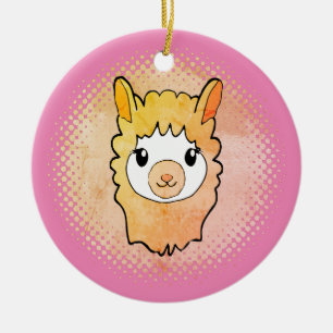 Schattige Llama Gezicht  Stijl Drawing Pink Keramisch Ornament