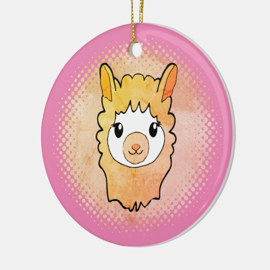 Schattige Llama Gezicht  Stijl Drawing Pink Keramisch Ornament (Links)