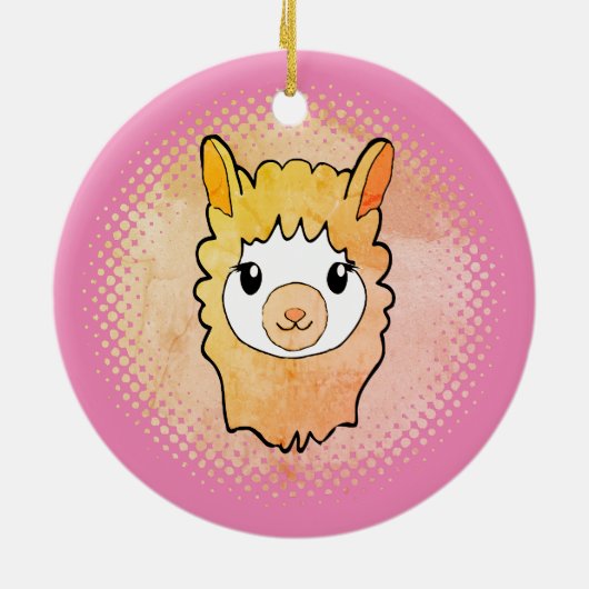Schattige Llama Gezicht  Stijl Drawing Pink Keramisch Ornament (Achterkant)