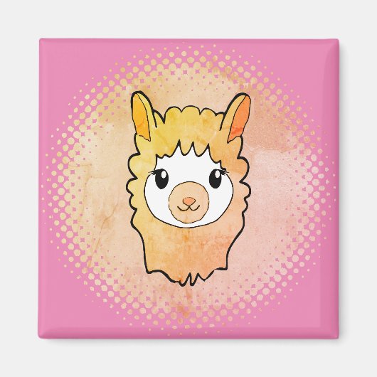 Schattige Llama Gezicht  Stijl Drawing Pink Magneet (Voorkant)
