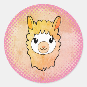 Schattige Llama Gezicht Stijl Drawing Pink Ronde Sticker