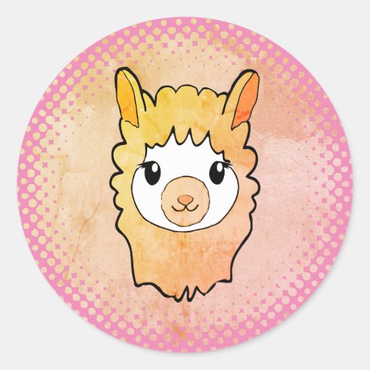 Schattige Llama Gezicht Stijl Drawing Pink Ronde Sticker (Voorkant)
