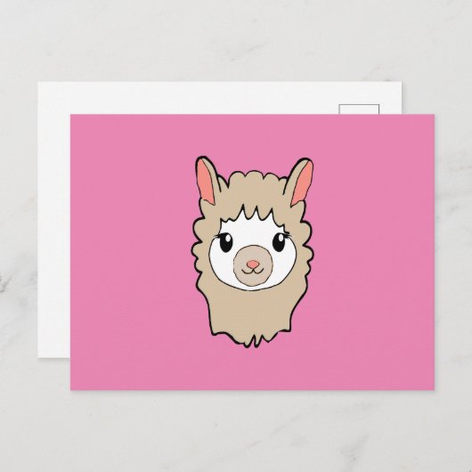 Schattige Llama Gezicht Tekening Roze Briefkaart (Voorkant / Achterkant)