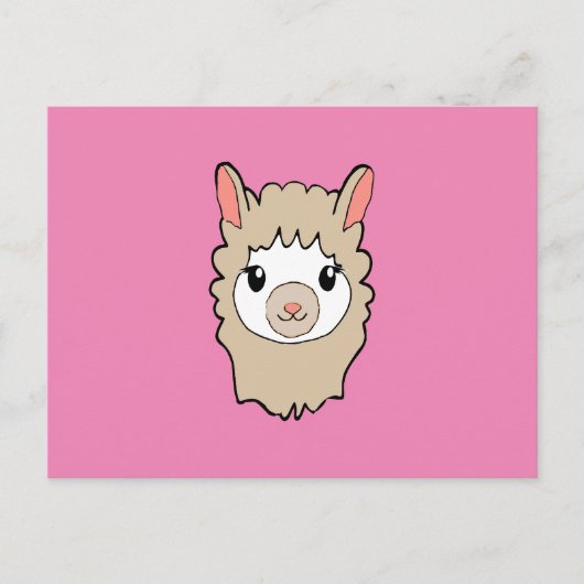Schattige Llama Gezicht Tekening Roze Briefkaart (Voorkant)
