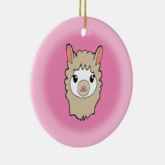 Schattige Llama Gezicht Tekening Roze Keramisch Ornament (Rechts)