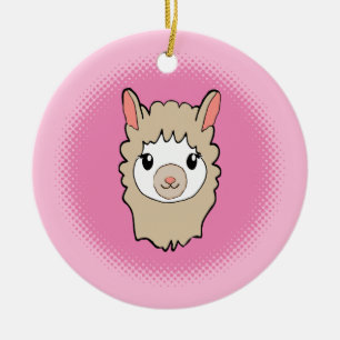 Schattige Llama Gezicht Tekening Roze Keramisch Ornament