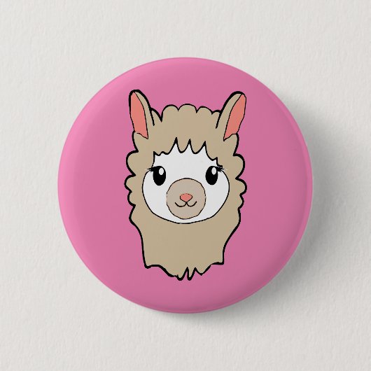 Schattige Llama Gezicht Tekening Roze Ronde Button 5,7 Cm (Voorkant)