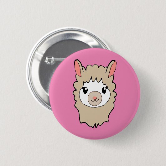 Schattige Llama Gezicht Tekening Roze Ronde Button 5,7 Cm (Voorkant /achterkant)