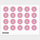 Schattige Llama Gezicht Tekening Roze Ronde Sticker (Vel)