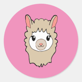 Schattige Llama Gezicht Tekening Roze Ronde Sticker