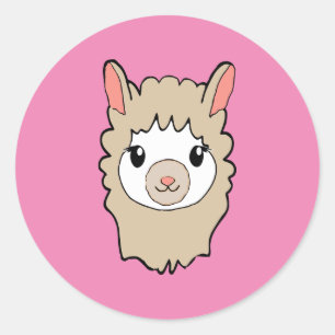 Schattige Llama Gezicht Tekening Roze Ronde Sticker