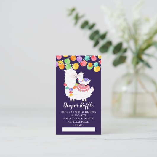 Schattige Llama Mama Baby shower Luier Raffle Tick Informatiekaartje (Staand voorkant)